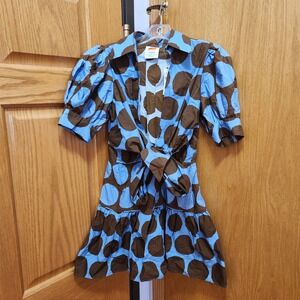 Farm Rio Anthropologie Polka Dot Puff Sleeve Tiered Mini Dress XXS DEFECTS